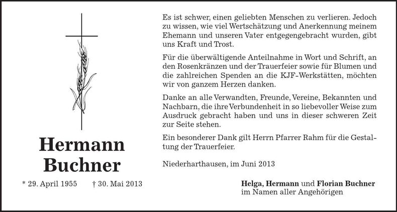 Traueranzeige Hermann Buchner