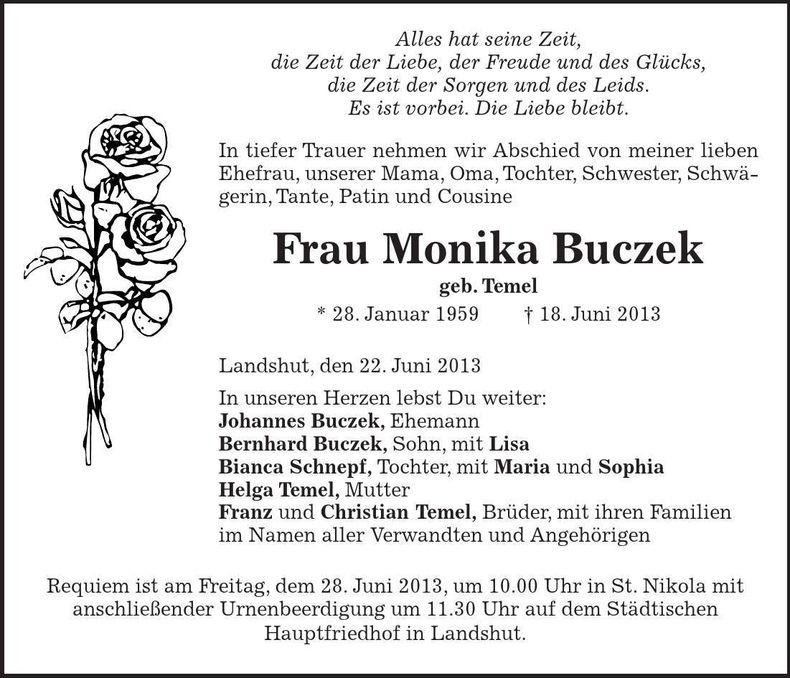 Traueranzeige Monika Buczek