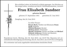 Traueranzeige Elisabeth Sandner