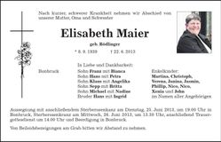 Traueranzeige Elisabeth Maier