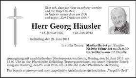 Traueranzeige Georg Häusler