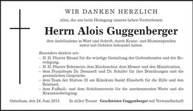 Traueranzeige Alois Guggenberger