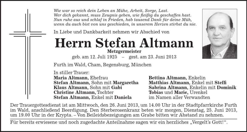 Traueranzeige Stefan Altmann