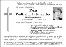 Traueranzeige Waltraud Uttendorfer