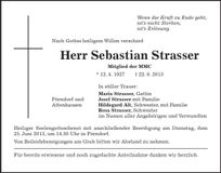 Traueranzeige Sebastian Strasser