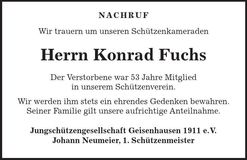 Traueranzeige Konrad Fuchs