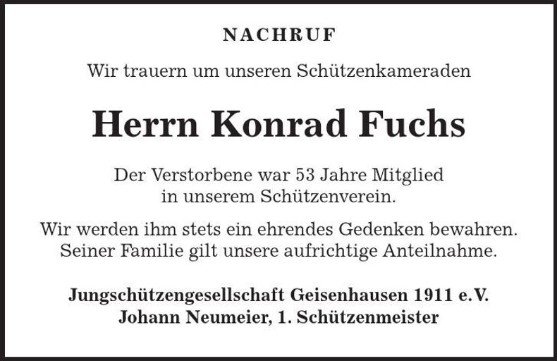 Traueranzeige Konrad Fuchs