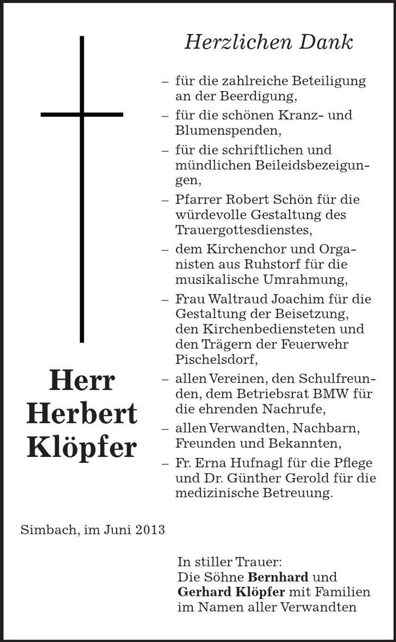 Traueranzeige Herbert Klöpfer