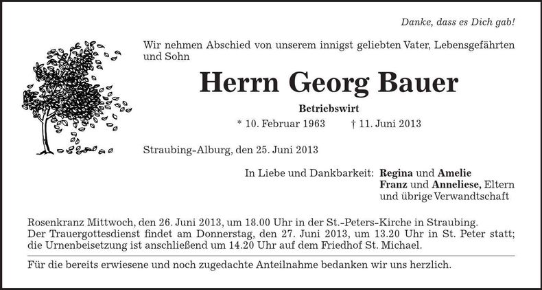 Traueranzeige Georg Bauer