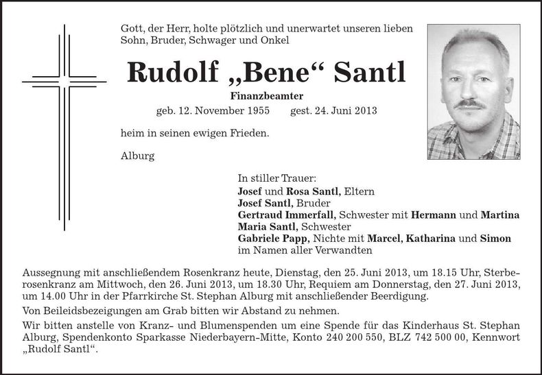Traueranzeige Rudolf Santl