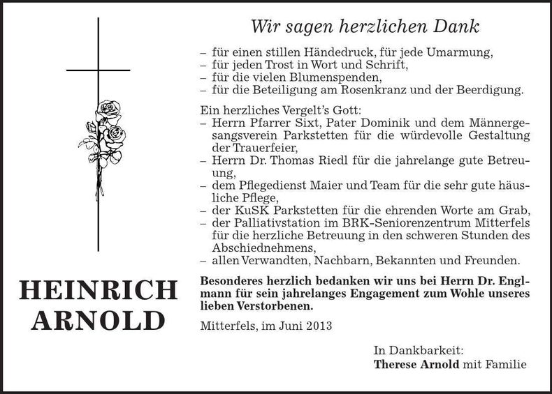 Traueranzeige Heinrich1 Arnold