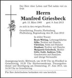 Traueranzeige Manfred Griesbeck