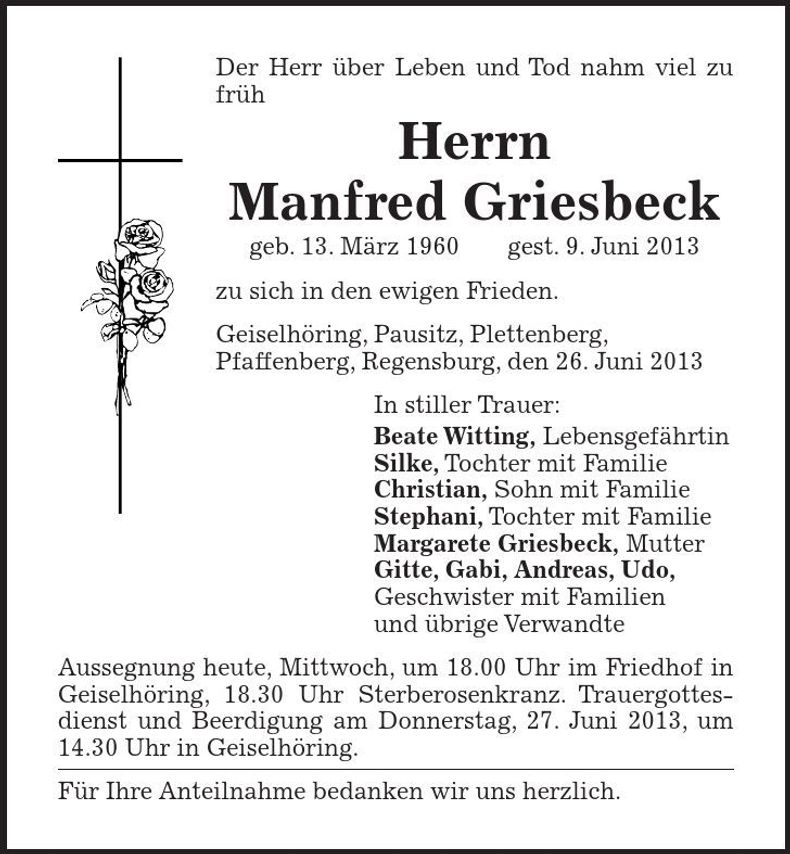 Traueranzeige Manfred Griesbeck