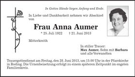 Traueranzeige Anna Aumer