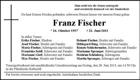 Traueranzeige Franz Fischer