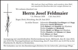 Traueranzeige Josef Feldmaier