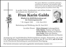Traueranzeige Karin Galda