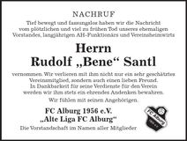 Traueranzeige Rudolf "Bene" Santl