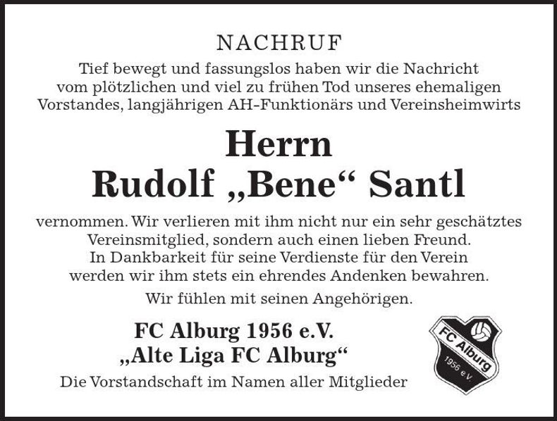 Traueranzeige Rudolf "Bene" Santl