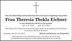 Traueranzeige Theresia Thekla Eichner