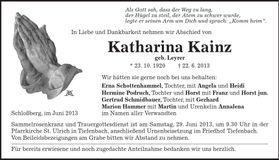 Traueranzeige Katharina Kainz
