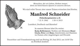 Traueranzeige Manfred Schneider