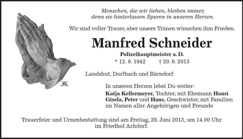Traueranzeige Manfred Schneider