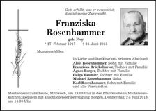 Traueranzeige Franziska Rosenhammer