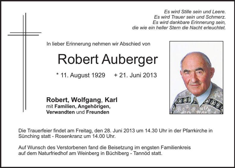 Traueranzeige Robert Auberger