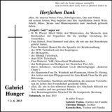 Traueranzeige Gabriel Hunger