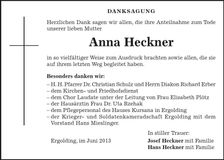 Traueranzeige Anna Heckner