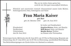 Traueranzeige Maria Kaiser