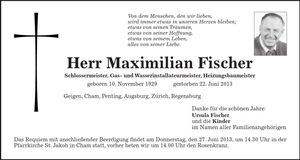 Traueranzeige Maximilian Fischer