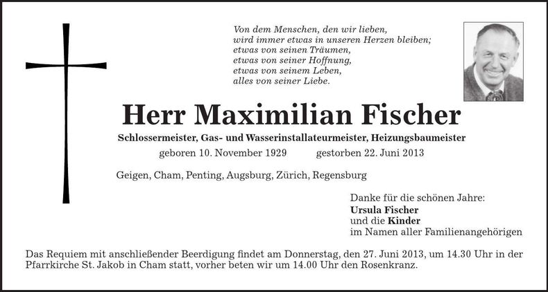 Traueranzeige Maximilian Fischer