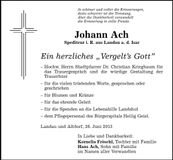 Traueranzeige Johann Ach