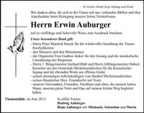 Traueranzeige Erwin Auburger