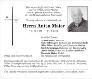 Traueranzeige Anton Maier