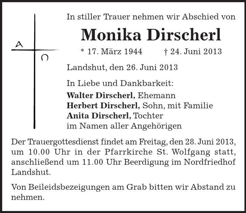 Traueranzeige Monika Dirscherl
