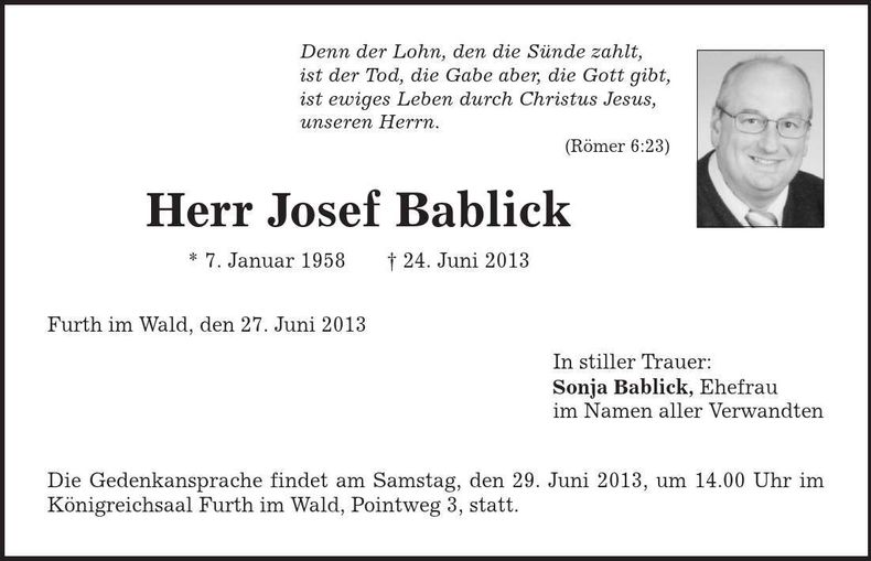 Traueranzeige Josef Bablick