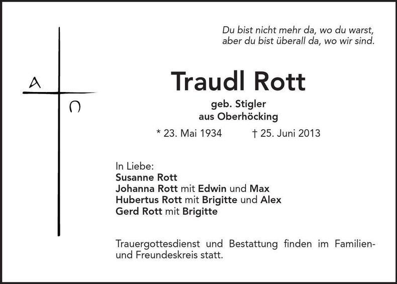 Traueranzeige Traudl Rott
