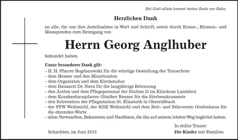 Traueranzeige Georg Anglhuber