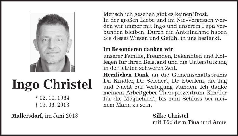 Traueranzeige Ingo Christel