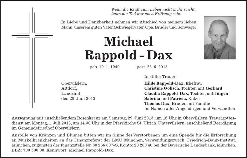 Traueranzeige Michael Rappold-Dax