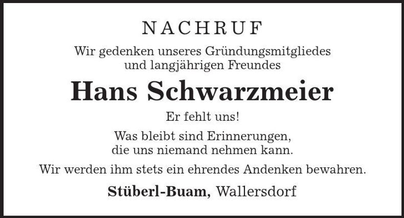 Traueranzeige Hans Schwarzmeier