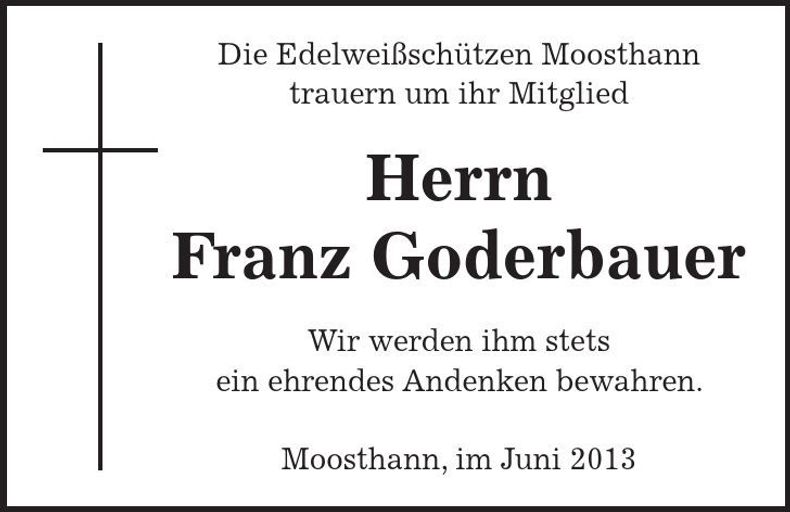 Traueranzeige Franz Goderbauer