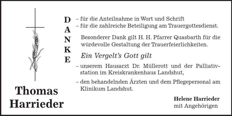 Traueranzeige Thomas Harrieder