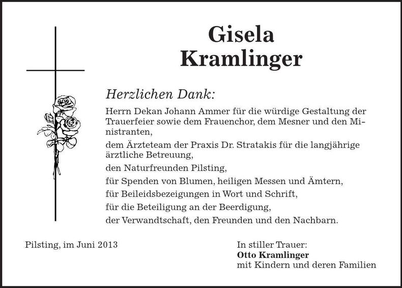 Traueranzeige Gisela Kramlinger
