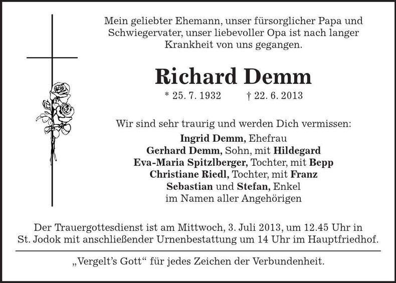 Traueranzeige Richard Demm