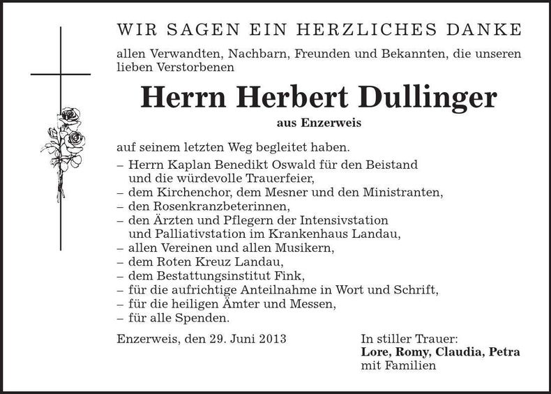Traueranzeige Herbert Dullinger