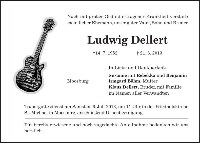 Traueranzeige Ludwig Dellert